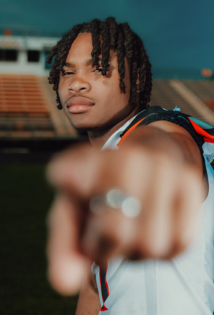 Senior football player at Charlotte High School Orioles in Lansing Michigan